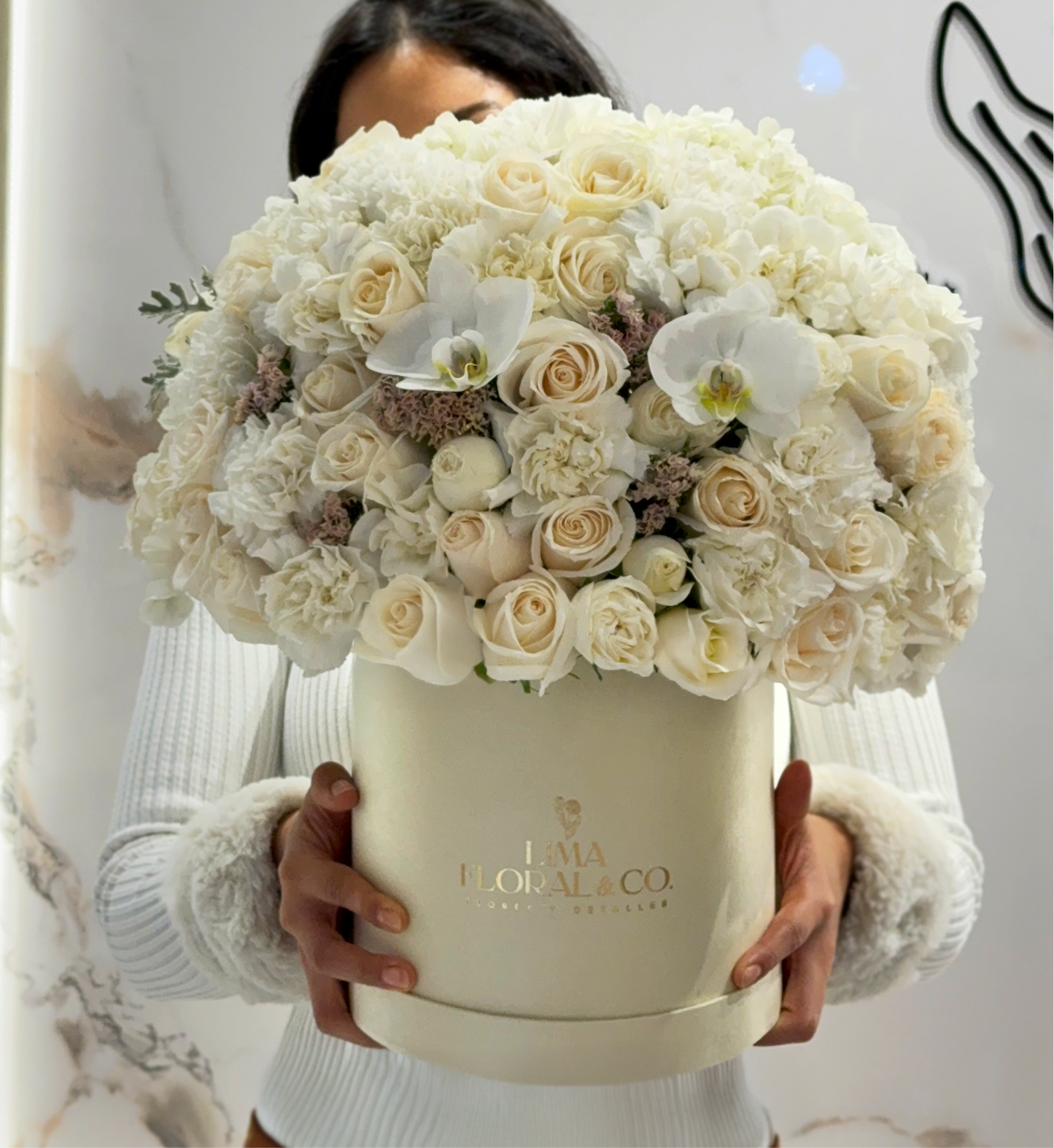 Box Amore Blanco : orquídeas y mini peonias