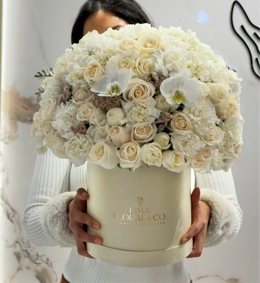 Box Amore Blanco : orquídeas y mini peonias
