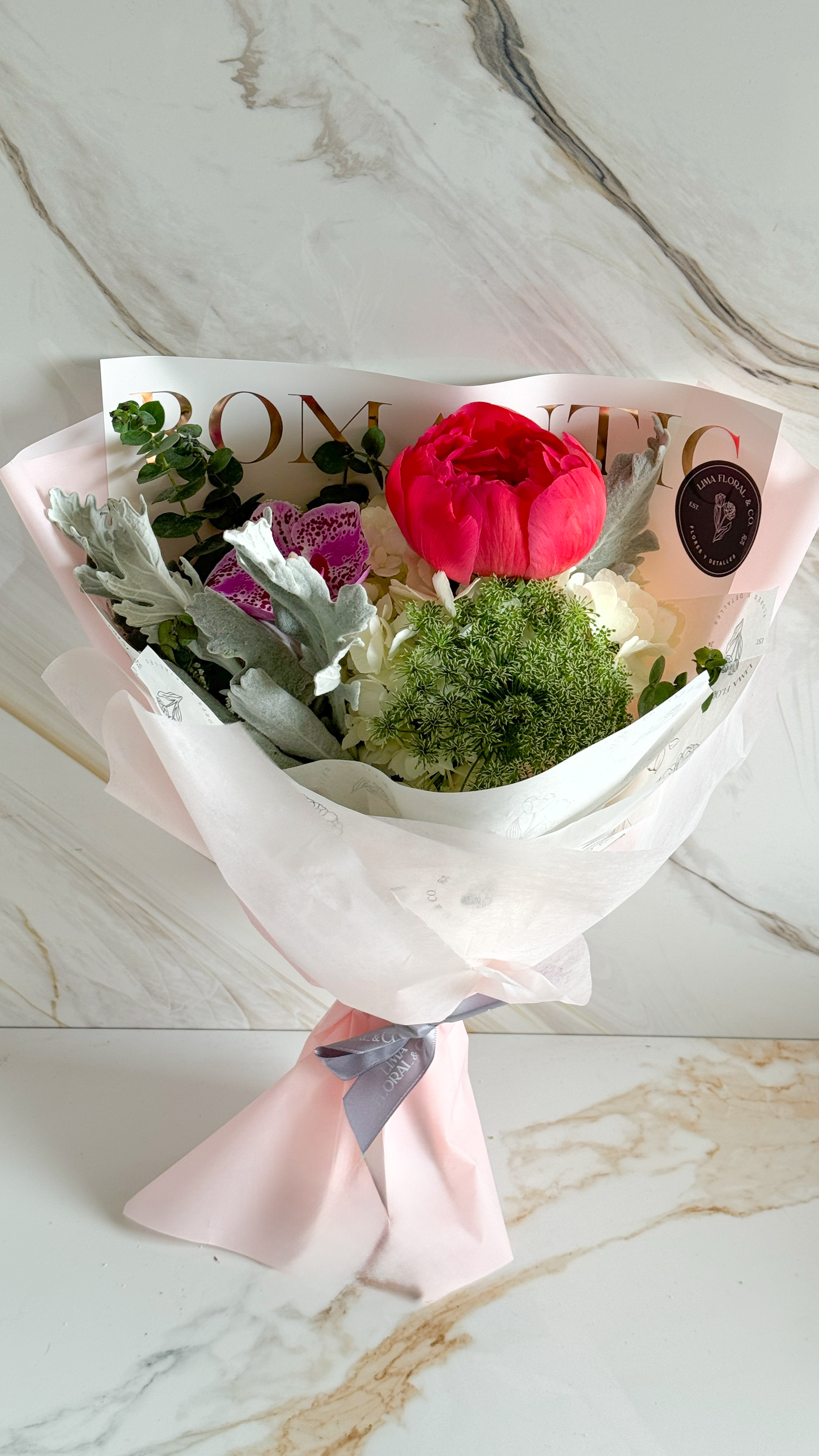 Ramo Peony 1 Peonia Fresca Fucsia