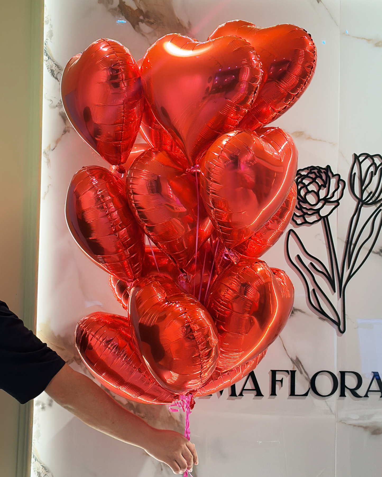 Bouquet 10 globos helio corazón
