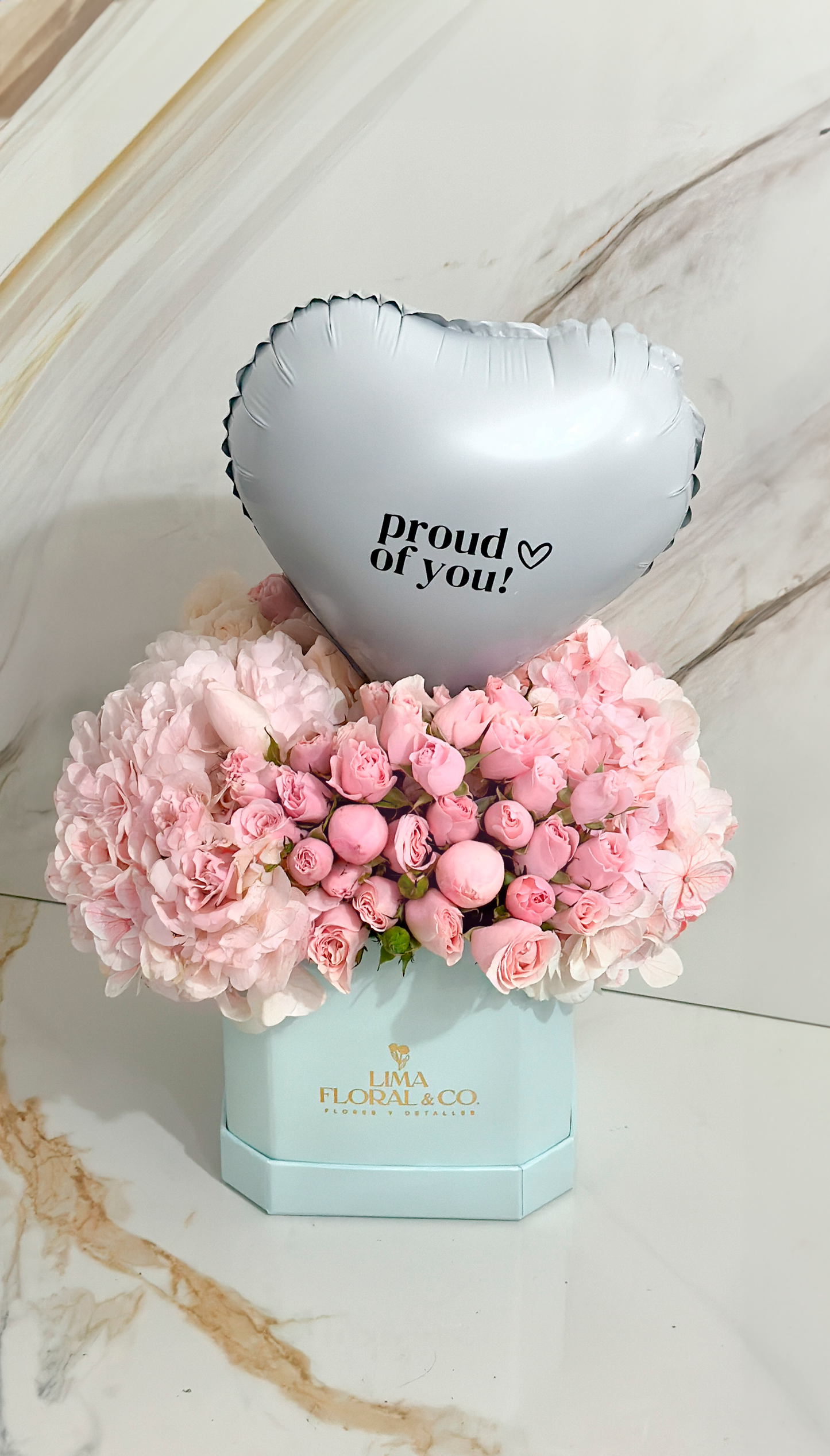 Box Proud: Rosas Inglesas y Mini Rosas con Hortensias