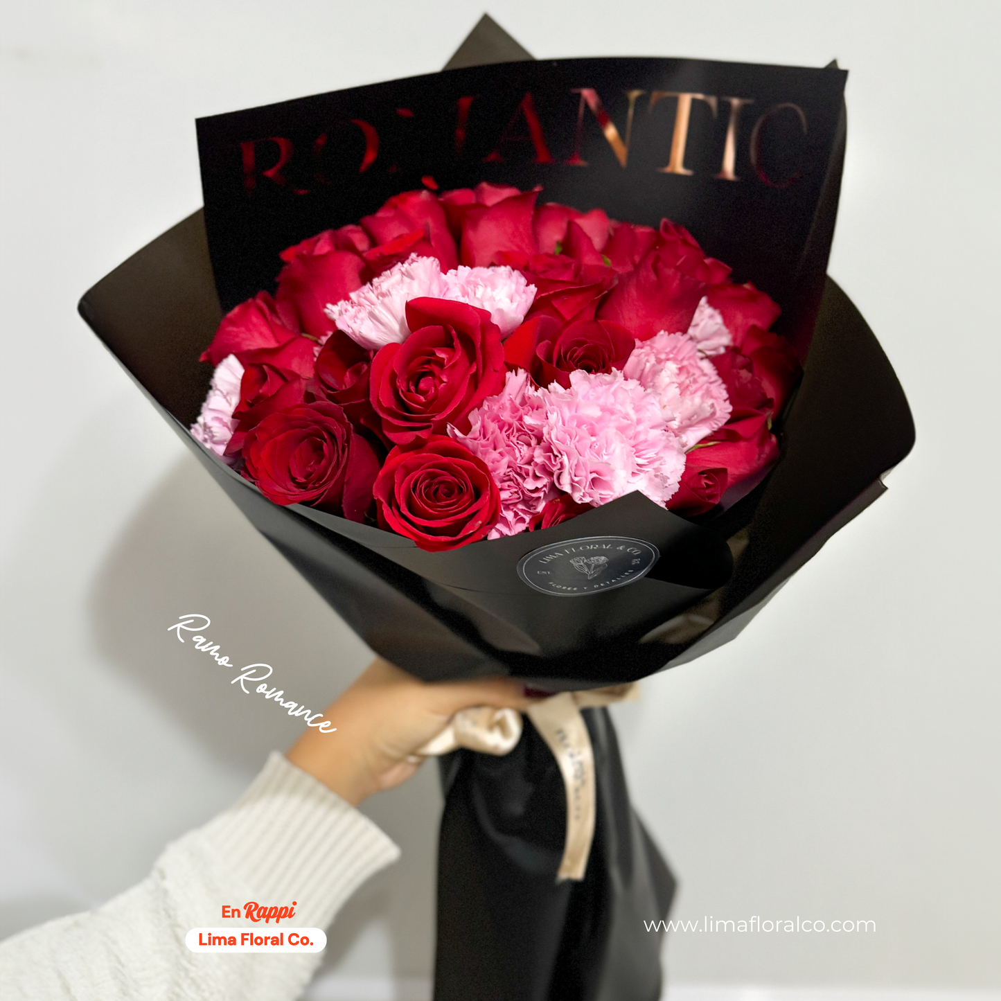 Ramo Romance: 24 Rosas y Claveles Importados