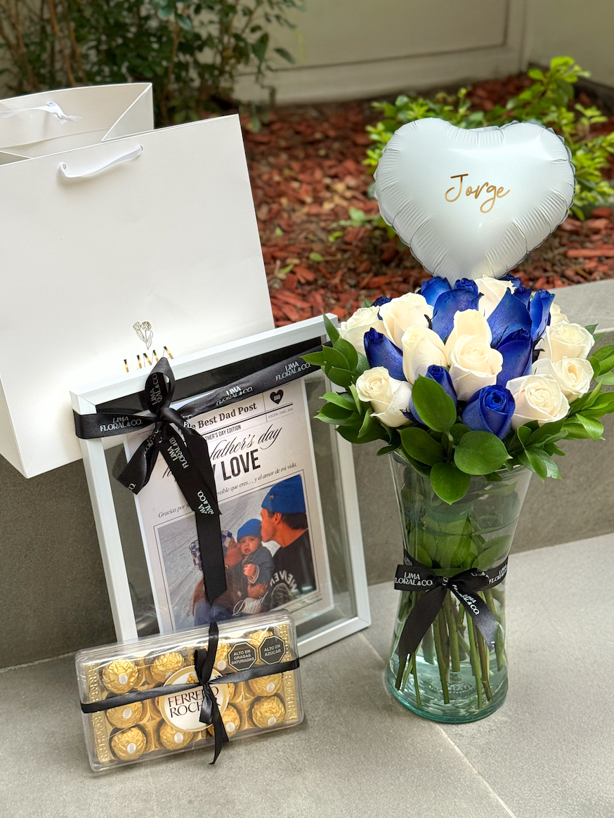 Pack de regalo: el mejor papá - rosas azules