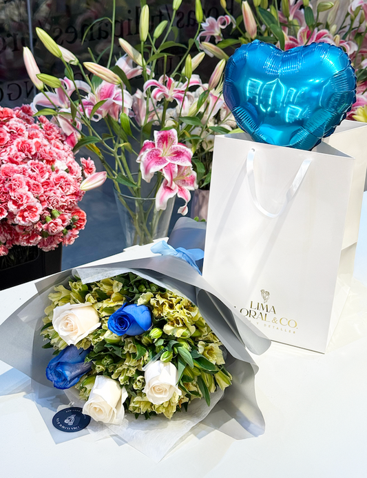 Ramo Florín - Rosas Azules y Astromelias