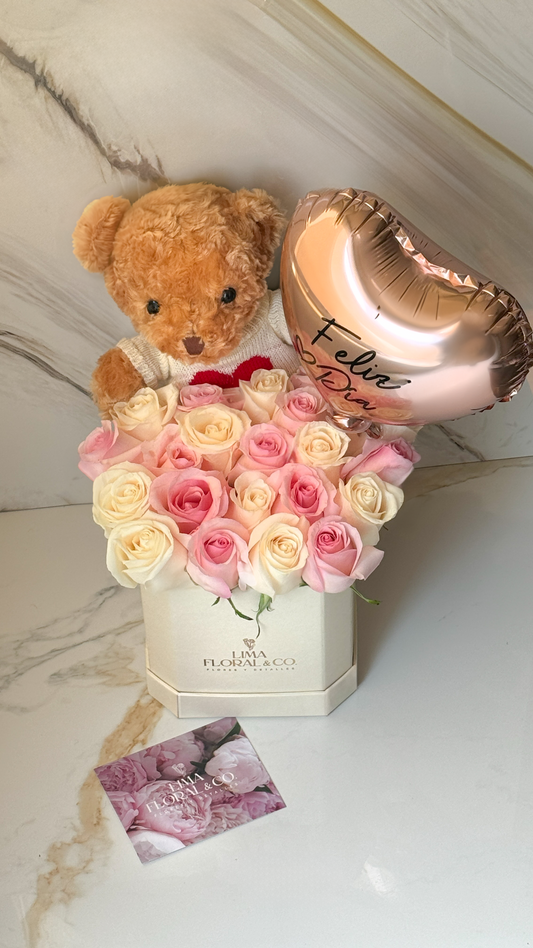 Pack Bear: rosas & osito teddy de peluche