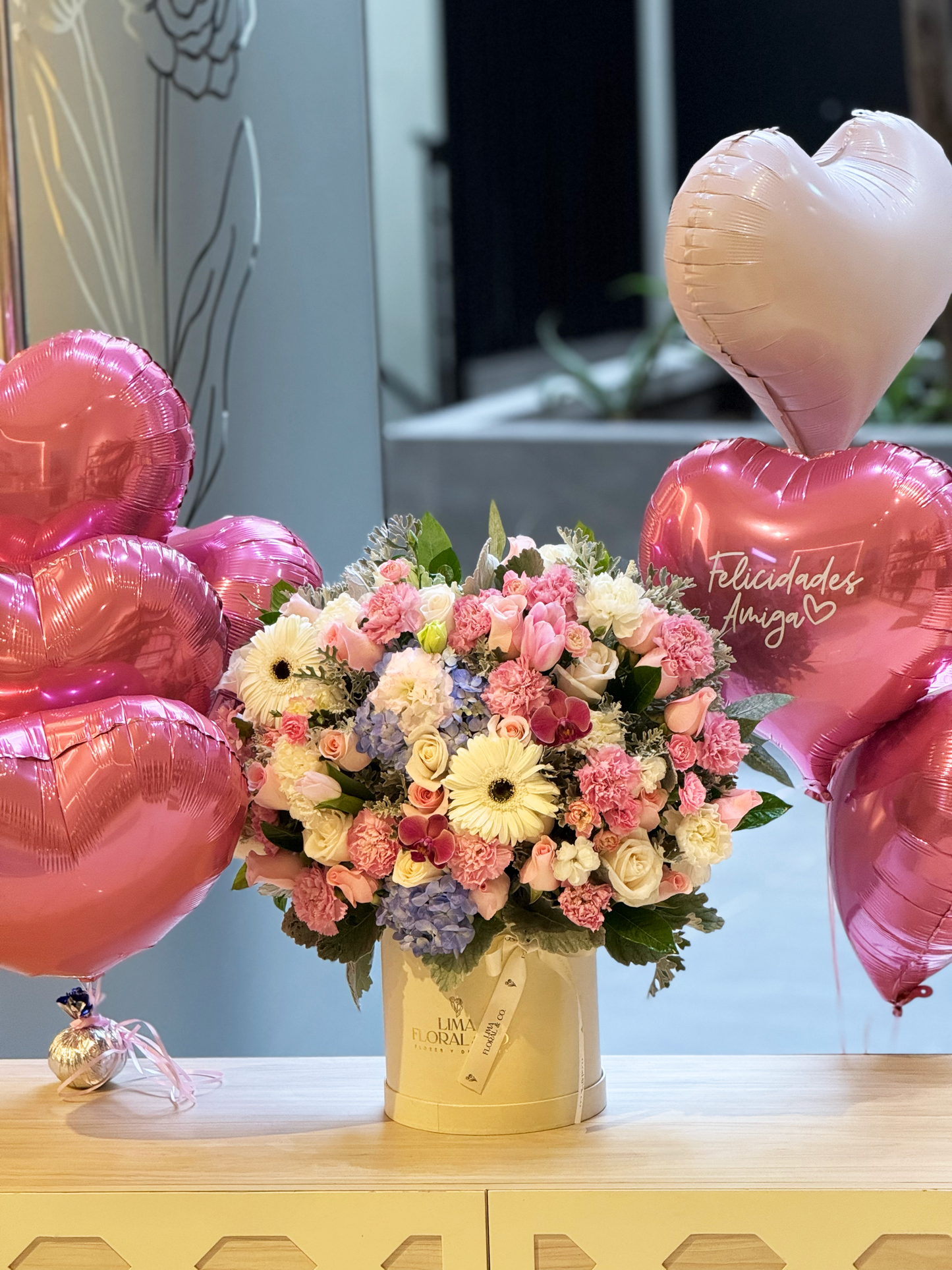 Pack New Born: Box Aissa + 8 globos con helio personalizados