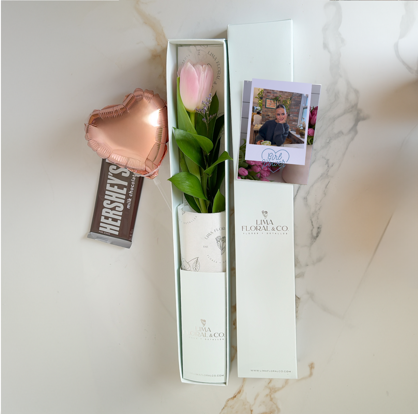 Caja 1 tulipán + chocolate hershey’s