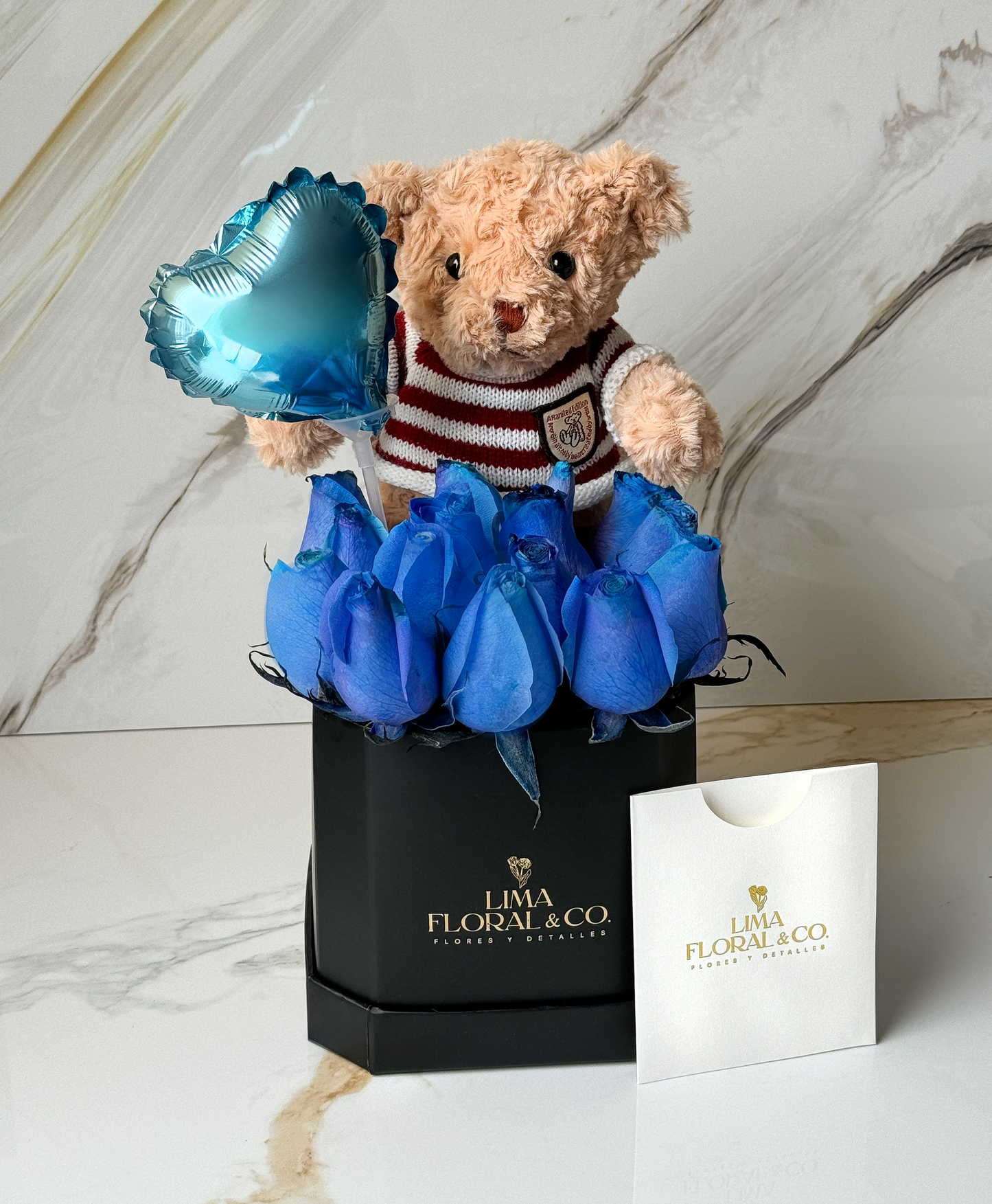 Mini Box 17 Rosas Azules + Osito Teddy