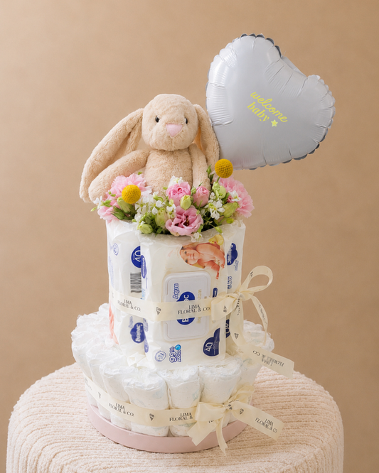 Torre de pañalas y pañitos: Welcome Baby