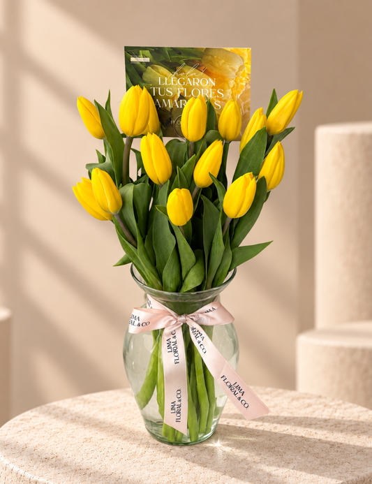 Jarrón 15 Tulipanes Amarillos - Flores Amarillas