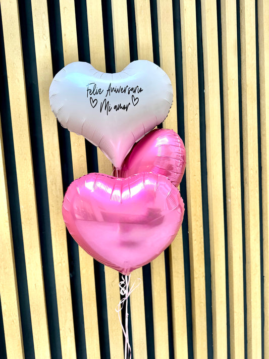 3 corazones con helio - bouquet 3