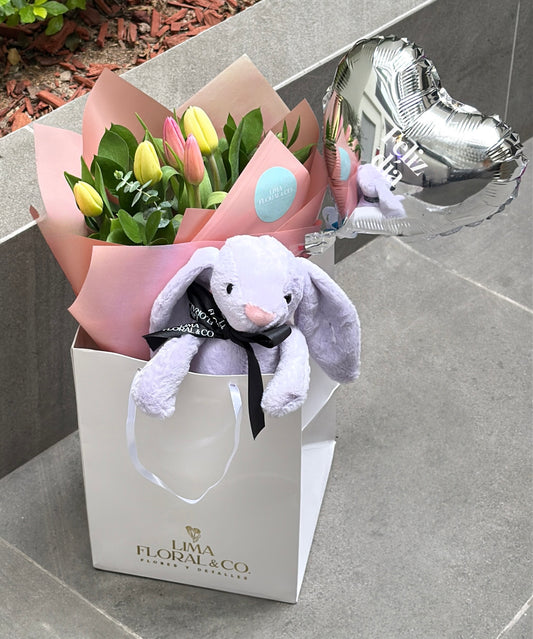 Pack Tulip Bunny: tulipanes y conejito de peluche