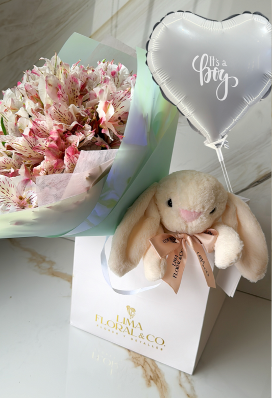 Pack Pequeño: ramo de astromelias y peluche conejito