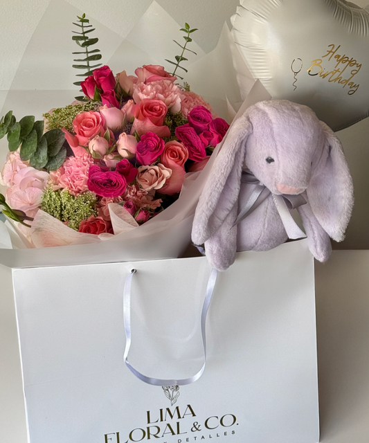 Pack Bunny - ramo de flores y conejito de peluche