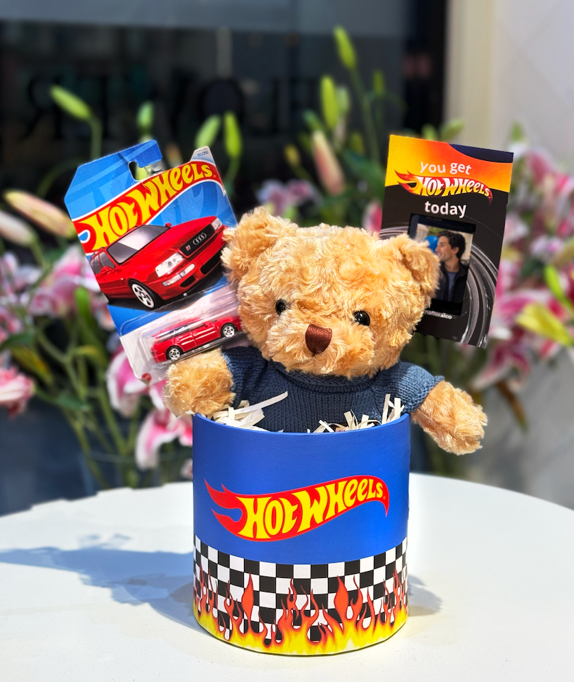Box teddy y carrito Hot Wheels