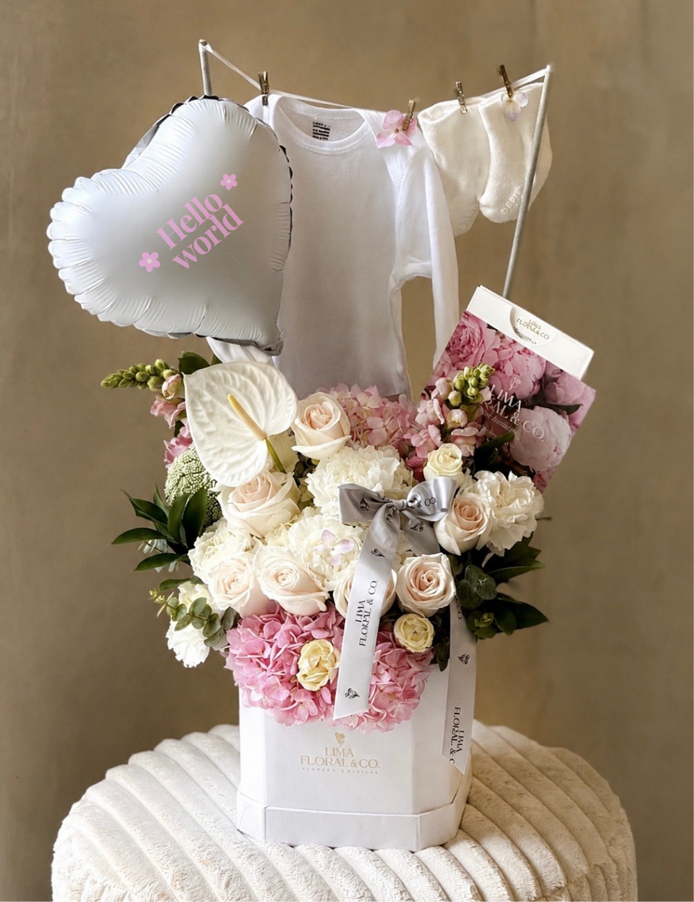 Box Hello World Rosado - Flores para Bebé