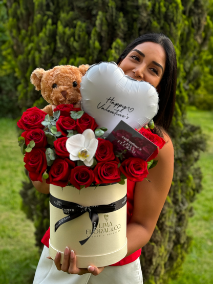 Jardín de rosas premium + osito teddy