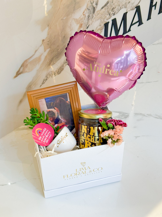 Gift Box: Best Teacher Ever - Brownies, Cuadro de fotos y suculenta
