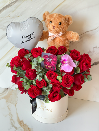 Jardín de rosas premium + osito teddy