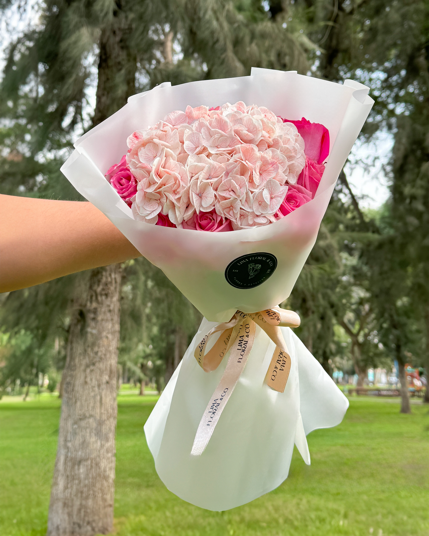 Mini Ramo Lucía: Rosas y Hortensia